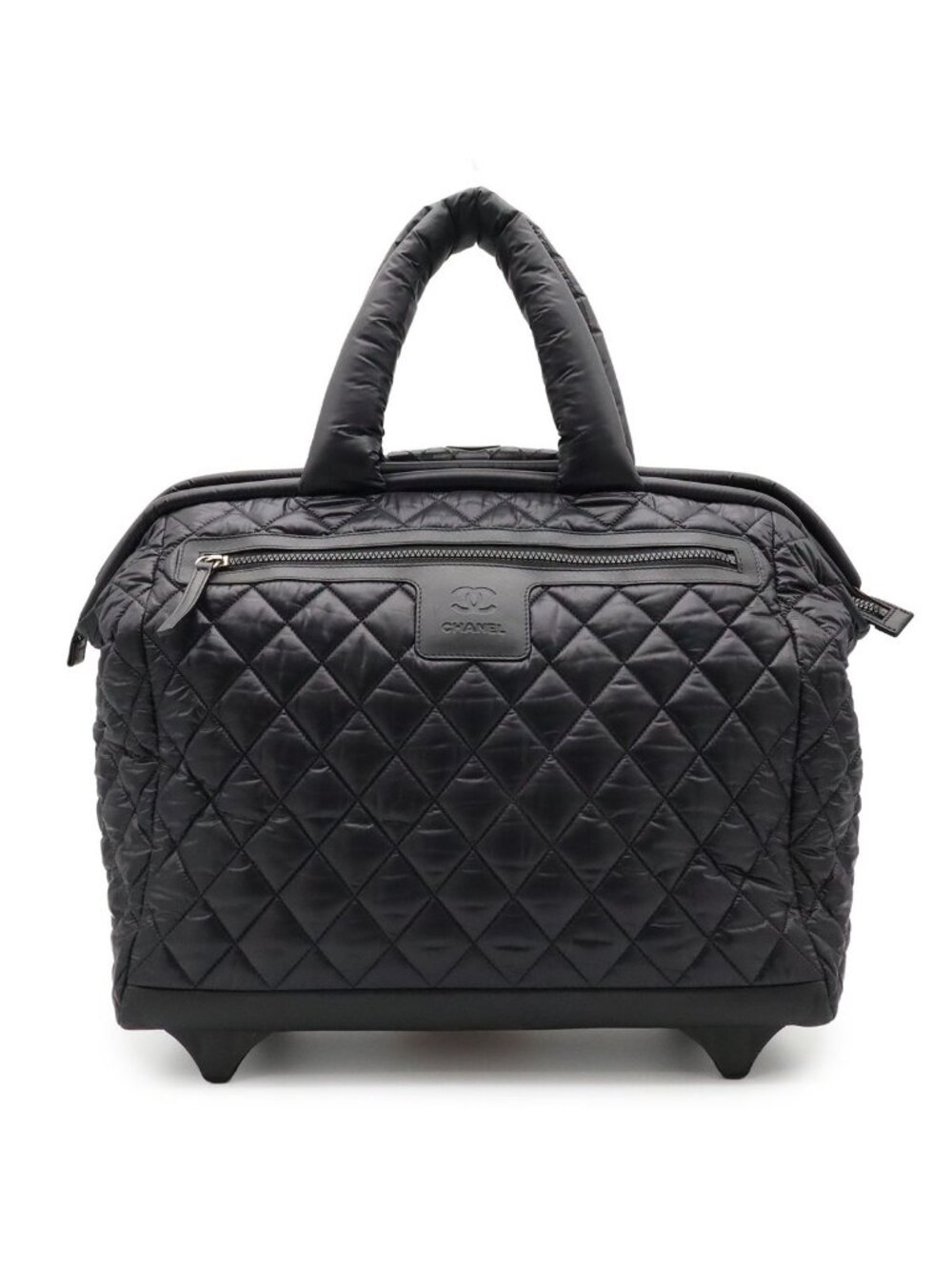 Chanel Coco Cocoon Travel Bag Trolley Bag Quilted Nylon Black
